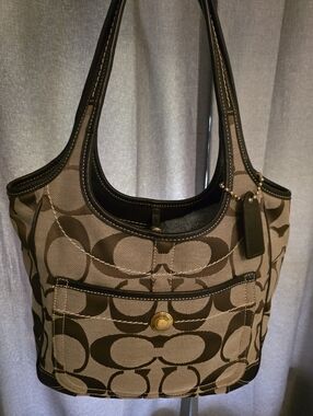 Authentic Coach Signature Canvas Tote Bag in Brown From JAPAN